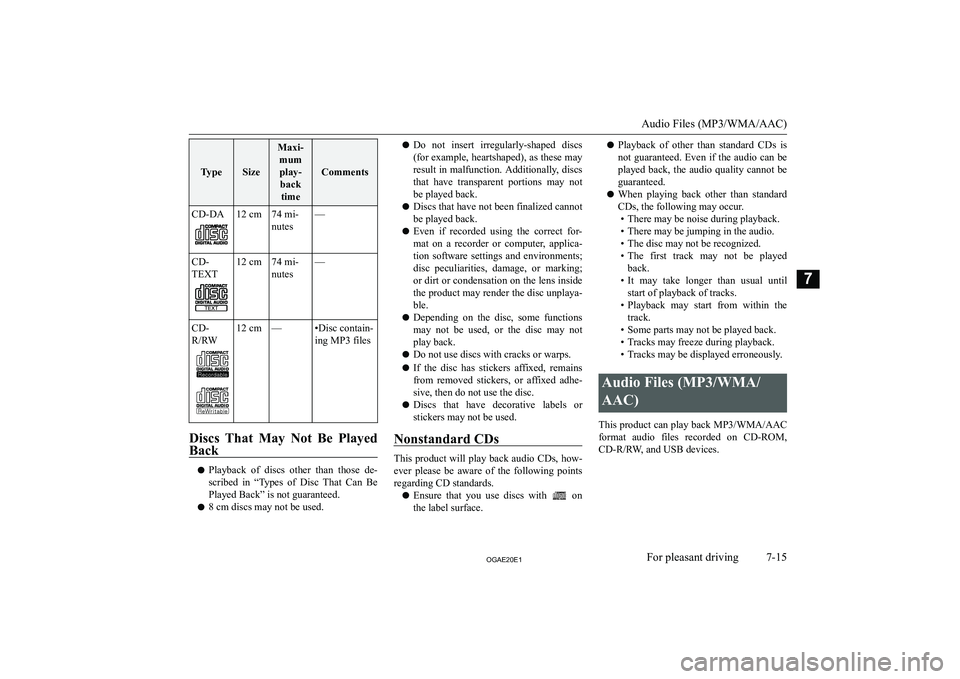 MITSUBISHI ASX 2020  Owners Manual (in English) �T�y�p�e�S�i�z�e
�M�a�x�i�-�m�u�m�p�l�a�y�- �b�a�c�k �t�i�m�e
�C�o�m�m�e�n�t�s
�C�D�-�D�A�1�2� �c�m�7�4� �m�i�-
�n�u�t�e�s�—�C�D�-
�T�E�X�T�1�2� �c�m�7�4� �m�i�-
�n�u�t�e�s�—�C�D�-
�R�/�R�W�1�2� �