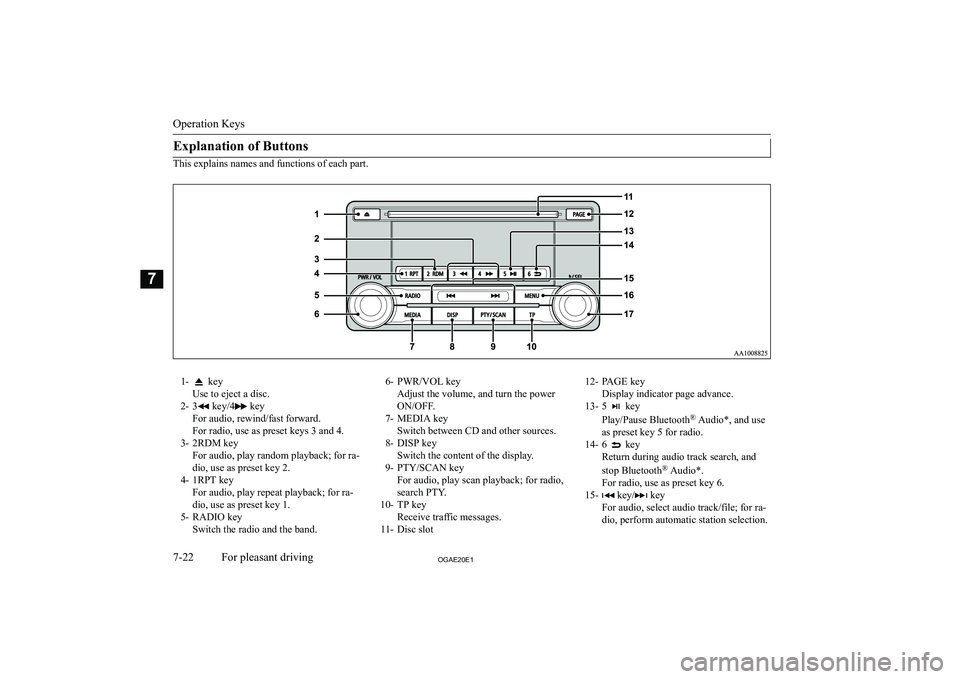 MITSUBISHI ASX 2020  Owners Manual (in English) �E�x�p�l�a�n�a�t�i�o�n� �o�f� �B�u�t�t�o�n�s
�T�h�i�s� �e�x�p�l�a�i�n�s� �n�a�m�e�s� �a�n�d� �f�u�n�c�t�i�o�n�s� �o�f� �e�a�c�h� �p�a�r�t�.
�1�-� �k�e�y
�U�s�e� �t�o� �e�j�e�c�t� �a� �d�i�s�c�.
�2�- �