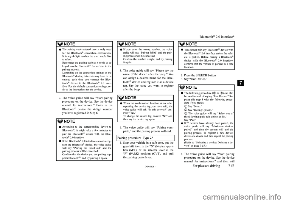 MITSUBISHI ASX 2020  Owners Manual (in English) �N�O�T�E�z�T�h�e�  �p�a�i�r�i�n�g�  �c�o�d�e�  �e�n�t�e�r�e�d�  �h�e�r�e�  �i�s�  �o�n�l�y�  �u�s�e�d
�f�o�r�  �t�h�e�  �B�l�u�e�t�o�o�t�h �