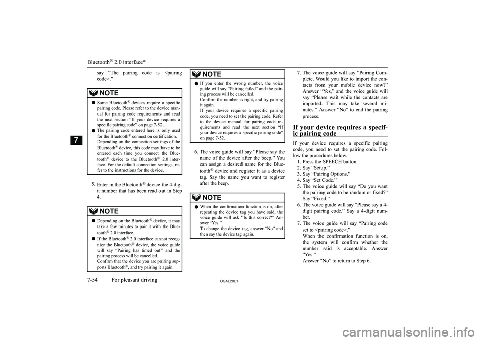 MITSUBISHI ASX 2020  Owners Manual (in English) �s�a�y�  �“�T�h�e�  �p�a�i�r�i�n�g�  �c�o�d�e�  �i�s�  �<�p�a�i�r�i�n�g
�c�o�d�e�>�.�”�N�O�T�E�z �S�o�m�e�  �B�l�u�e�t�o�o�t�h �