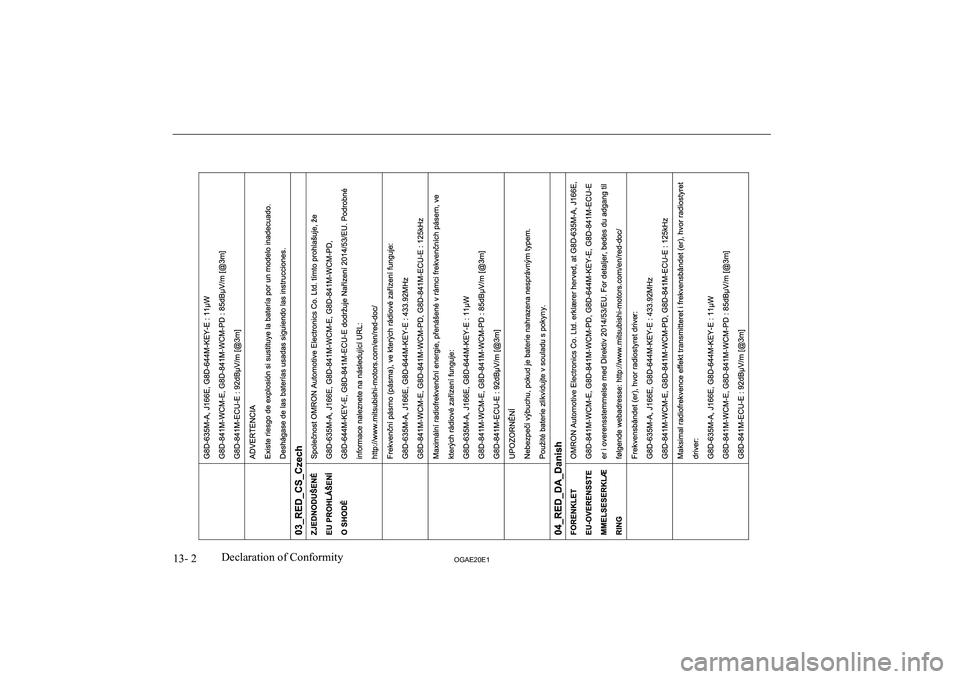MITSUBISHI ASX 2020  Owners Manual (in English) �1�3�-� �2�2�*�$�(�2�0�(�1�D�e�c�l�a�r�a�t�i�o�n� �o�f� �C�o�n�f�o�r�m�i�t�y  
