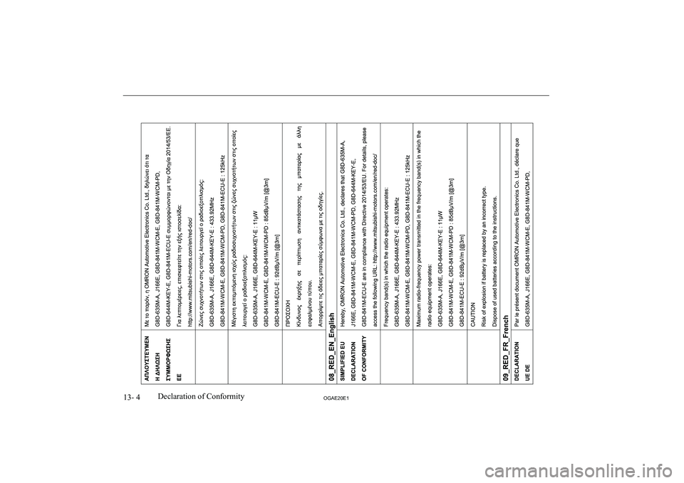 MITSUBISHI ASX 2020  Owners Manual (in English) �1�3�-� �4�2�*�$�(�2�0�(�1�D�e�c�l�a�r�a�t�i�o�n� �o�f� �C�o�n�f�o�r�m�i�t�y  