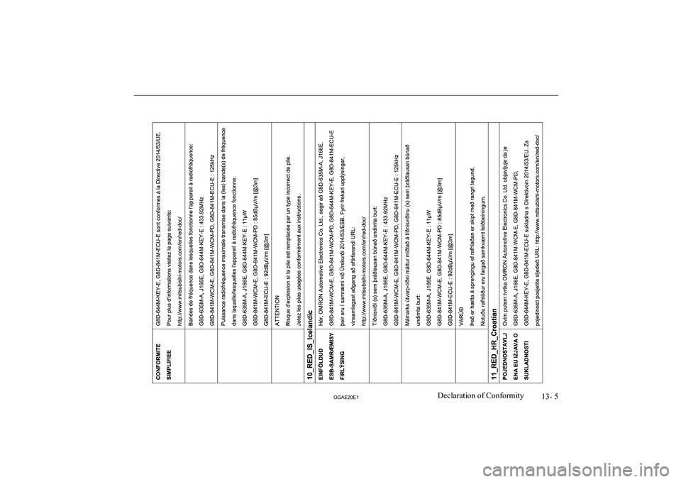 MITSUBISHI ASX 2020  Owners Manual (in English) �1�3�-� �5
�2�*�$�(�2�0�(�1�D�e�c�l�a�r�a�t�i�o�n� �o�f� �C�o�n�f�o�r�m�i�t�y  
