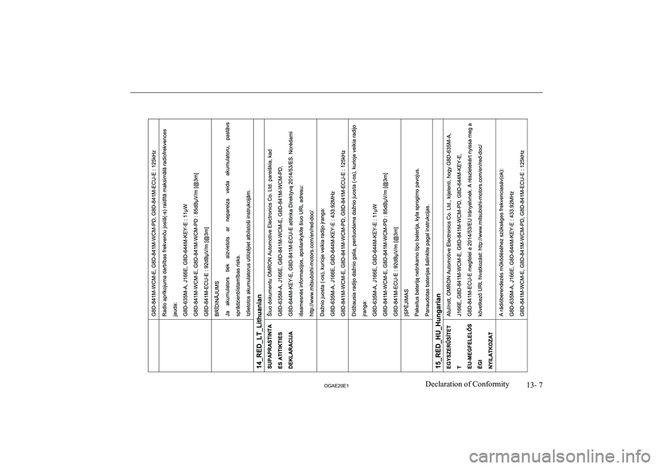 MITSUBISHI ASX 2020  Owners Manual (in English) �1�3�-� �7
�2�*�$�(�2�0�(�1�D�e�c�l�a�r�a�t�i�o�n� �o�f� �C�o�n�f�o�r�m�i�t�y  