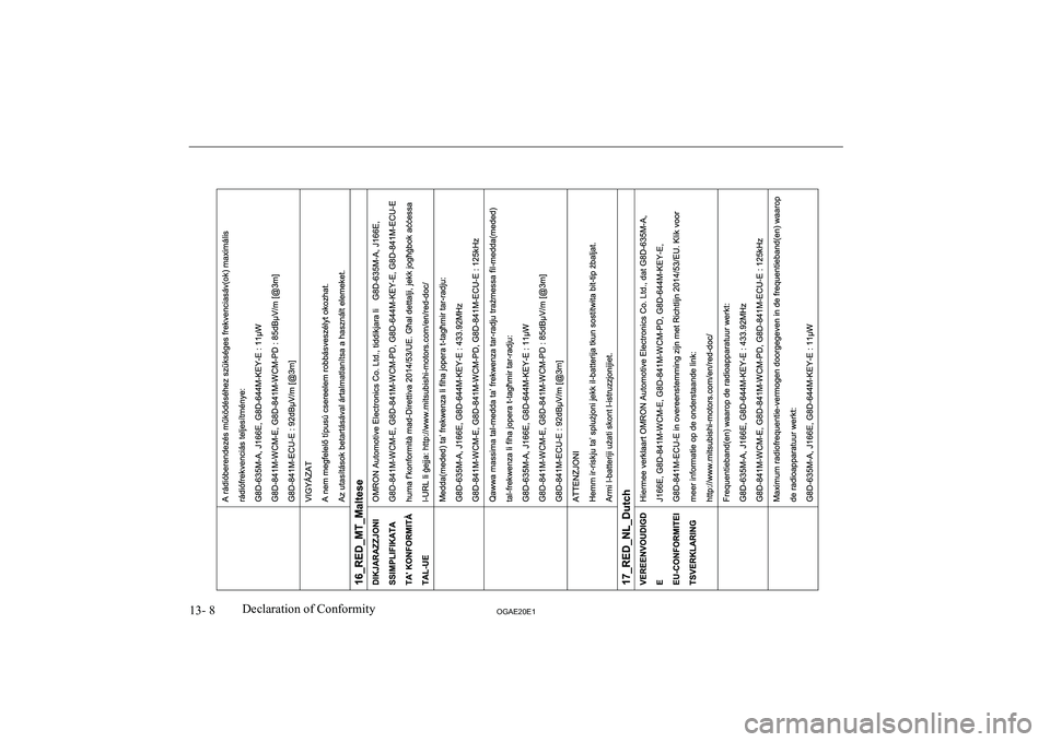 MITSUBISHI ASX 2020  Owners Manual (in English) �1�3�-� �8�2�*�$�(�2�0�(�1�D�e�c�l�a�r�a�t�i�o�n� �o�f� �C�o�n�f�o�r�m�i�t�y  