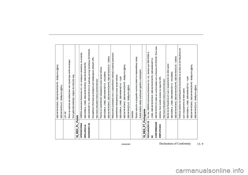 MITSUBISHI ASX 2020  Owners Manual (in English) �1�3�-� �9
�2�*�$�(�2�0�(�1�D�e�c�l�a�r�a�t�i�o�n� �o�f� �C�o�n�f�o�r�m�i�t�y  