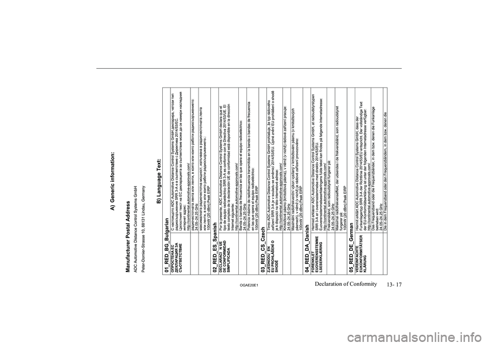 MITSUBISHI ASX 2020  Owners Manual (in English) �1�3�-� �1�7
�2�*�$�(�2�0�(�1�D�e�c�l�a�r�a�t�i�o�n� �o�f� �C�o�n�f�o�r�m�i�t�y  