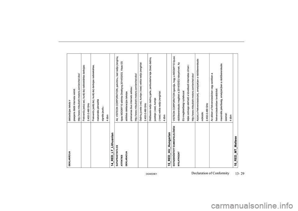 MITSUBISHI ASX 2020  Owners Manual (in English) �1�3�-� �2�9
�2�*�$�(�2�0�(�1�D�e�c�l�a�r�a�t�i�o�n� �o�f� �C�o�n�f�o�r�m�i�t�y  
