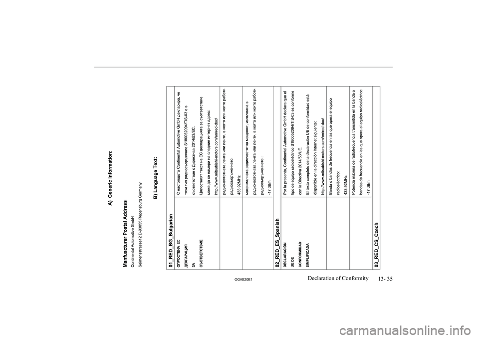 MITSUBISHI ASX 2020  Owners Manual (in English) �1�3�-� �3�5
�2�*�$�(�2�0�(�1�D�e�c�l�a�r�a�t�i�o�n� �o�f� �C�o�n�f�o�r�m�i�t�y  