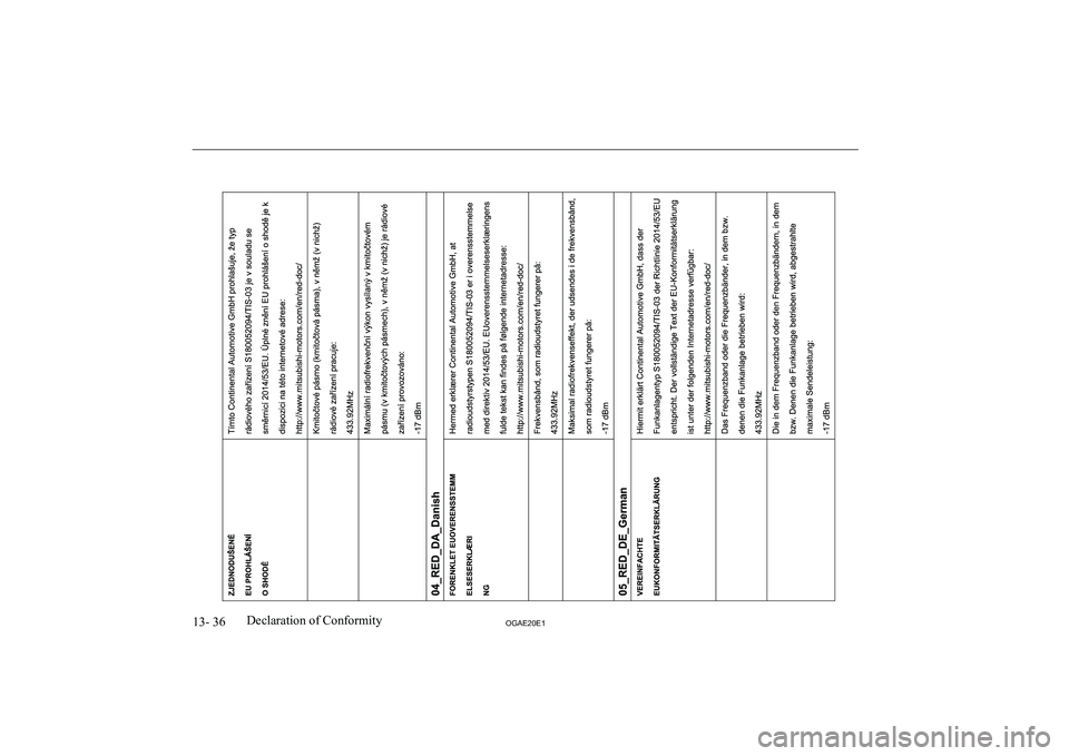 MITSUBISHI ASX 2020  Owners Manual (in English) �1�3�-� �3�6�2�*�$�(�2�0�(�1�D�e�c�l�a�r�a�t�i�o�n� �o�f� �C�o�n�f�o�r�m�i�t�y  