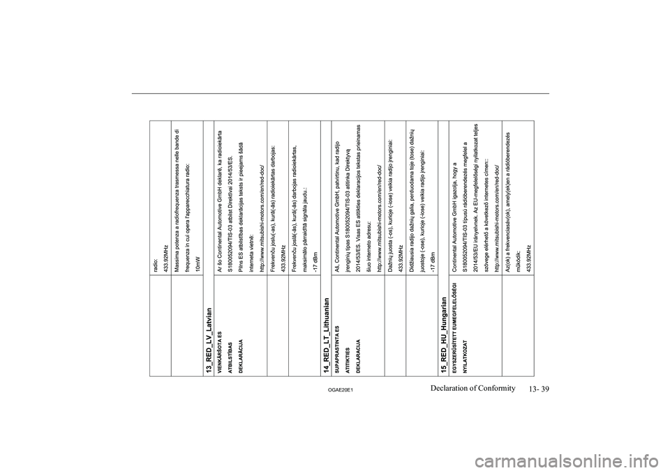 MITSUBISHI ASX 2020  Owners Manual (in English) �1�3�-� �3�9
�2�*�$�(�2�0�(�1�D�e�c�l�a�r�a�t�i�o�n� �o�f� �C�o�n�f�o�r�m�i�t�y  