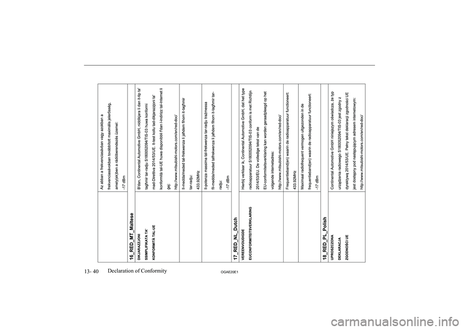 MITSUBISHI ASX 2020  Owners Manual (in English) �1�3�-� �4�0�2�*�$�(�2�0�(�1�D�e�c�l�a�r�a�t�i�o�n� �o�f� �C�o�n�f�o�r�m�i�t�y  