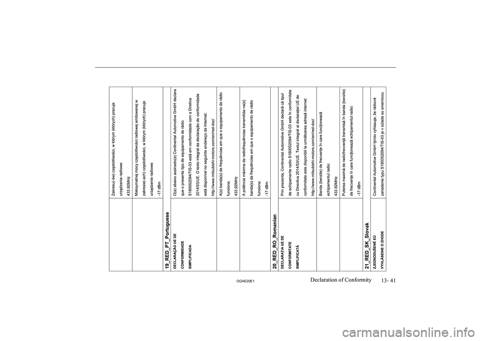 MITSUBISHI ASX 2020  Owners Manual (in English) �1�3�-� �4�1
�2�*�$�(�2�0�(�1�D�e�c�l�a�r�a�t�i�o�n� �o�f� �C�o�n�f�o�r�m�i�t�y  