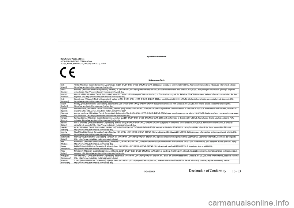 MITSUBISHI ASX 2020  Owners Manual (in English) �1�3�-� �6�3
�2�*�$�(�2�0�(�1�D�e�c�l�a�r�a�t�i�o�n� �o�f� �C�o�n�f�o�r�m�i�t�y   