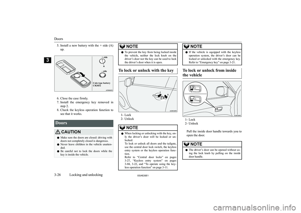 MITSUBISHI ASX 2020   (in English) Workshop Manual �5�.�I�n�s�t�a�l�l�  �a�  �n�e�w�  �b�a�t�t�e�r�y�  �w�i�t�h�  �t�h�e�  �+�  �s�i�d�e�  �(�A�)
�u�p�.�+� �s�i�d�e�-� �s�i�d�e�C�o�i�n� �t�y�p�e� �b�a�t�t�e�r�y� �C�R�2�0�3�2
�6�. �C�l�o�s�e� �t�h�e� �