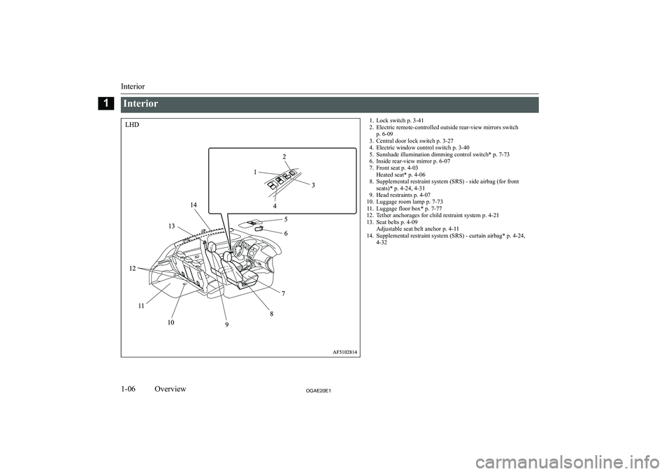 MITSUBISHI ASX 2020  Owners Manual (in English) �I�n�t�e�r�i�o�r�1�. �L�o�c�k� �s�w�i�t�c�h� �p�.� �3�-�4�1
�2�. �E�l�e�c�t�r�i�c� �r�e�m�o�t�e�-�c�o�n�t�r�o�l�l�e�d� �o�u�t�s�i�d�e� �r�e�a�r�-�v�i�e�w� �m�i�r�r�o�r�s� �s�w�i�t�c�h �p�.� �6�-�0�9
�