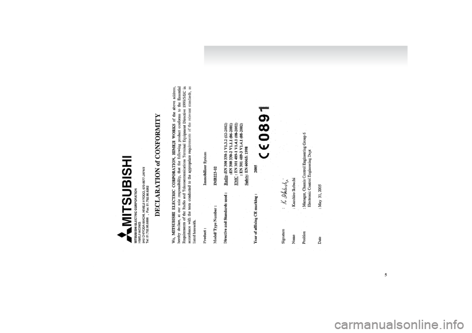 MITSUBISHI L200 2011 Owners Manual (in English) 5 MITSUBISHI L200 2011 Owners Manual (in English) 5