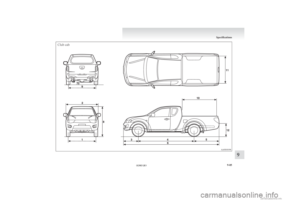 MITSUBISHI L200 2012  Owners Manual (in English) Club cabSpecifications
9-05 9
OCRE12E1  