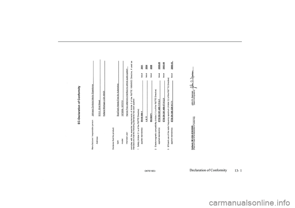 MITSUBISHI L200 2015 Owners Manual (in English) 13- 1
OKTE15E3Declaration of Conformity MITSUBISHI L200 2015 Owners Manual (in English) 13- 1
OKTE15E3Declaration of Conformity