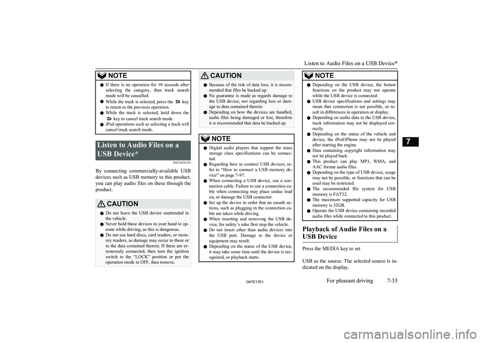 MITSUBISHI L200 2017 (in English) Workshop Manual NOTElIf there is no operation for 10 seconds after
selecting the category, then track search
mode will be cancelled.
l While the track is selected, press the
key
to return to the previo MITSUBISHI L200 2017 (in English) Workshop Manual NOTElIf there is no operation for 10 seconds after
selecting the category, then track search
mode will be cancelled.
l While the track is selected, press the
key
to return to the previo