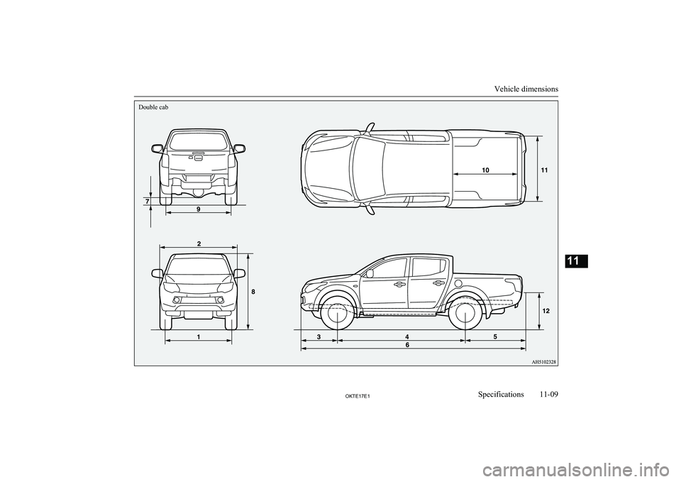 MITSUBISHI L200 2017  Owners Manual (in English) Vehicle dimensions
11-09OKTE17E1Specifications11Double cab  