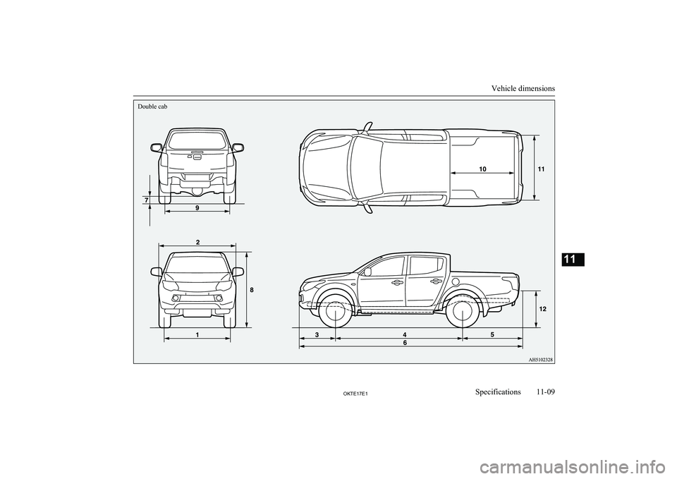 MITSUBISHI L200 2017 Owners Manual (in English) Vehicle dimensions
11-09OKTE17E1Specifications11Double cab MITSUBISHI L200 2017 Owners Manual (in English) Vehicle dimensions
11-09OKTE17E1Specifications11Double cab