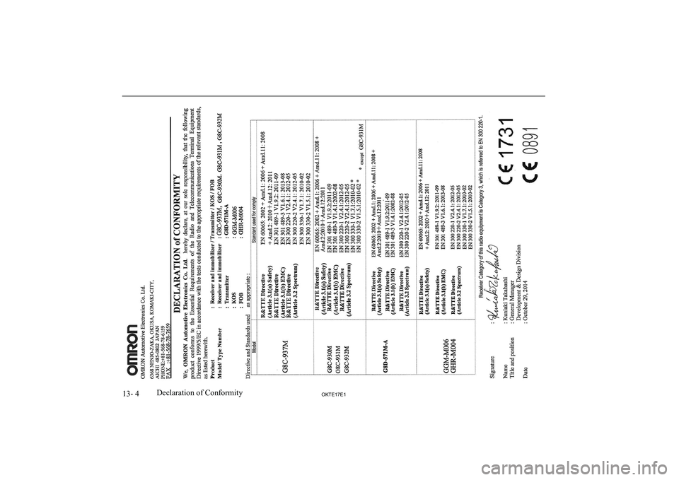 MITSUBISHI L200 2017  Owners Manual (in English) 13- 4OKTE17E1Declaration of Conformity     