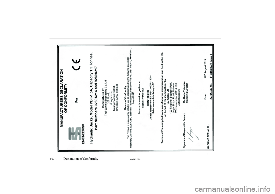 MITSUBISHI L200 2017 Owners Manual (in English) 13- 8OKTE17E1Declaration of Conformity MITSUBISHI L200 2017 Owners Manual (in English) 13- 8OKTE17E1Declaration of Conformity
