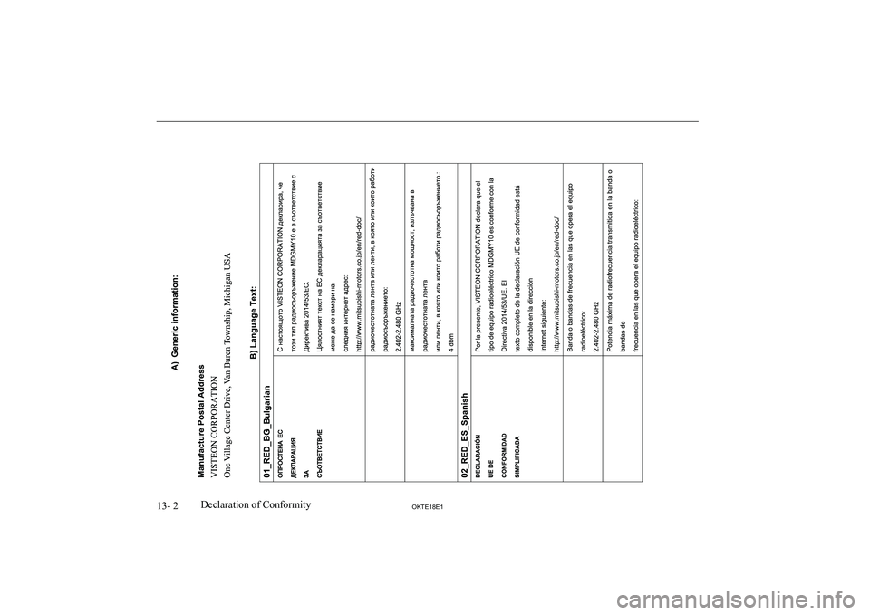 MITSUBISHI L200 2018  Owners Manual (in English) 13- 2OKTE18E1Declaration of Conformity  