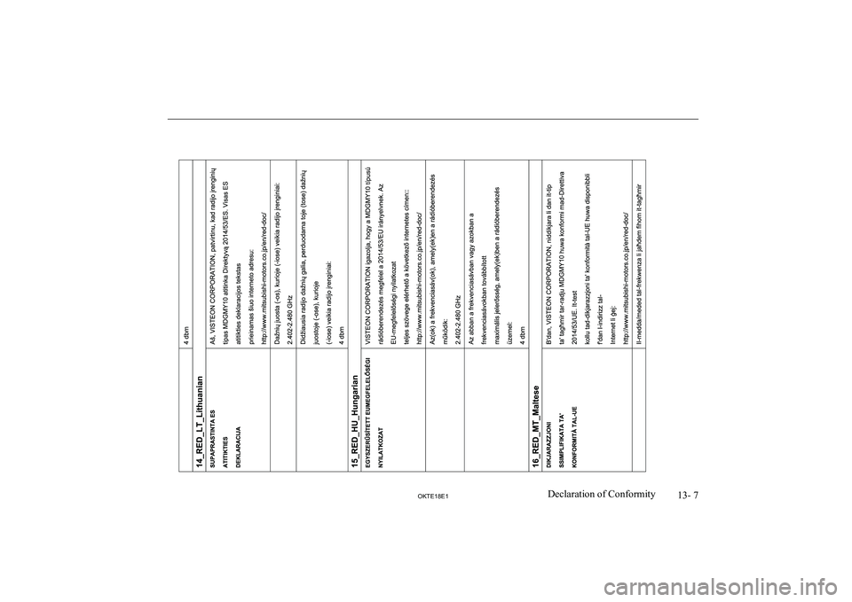 MITSUBISHI L200 2018  Owners Manual (in English) 13- 7
OKTE18E1Declaration of Conformity  