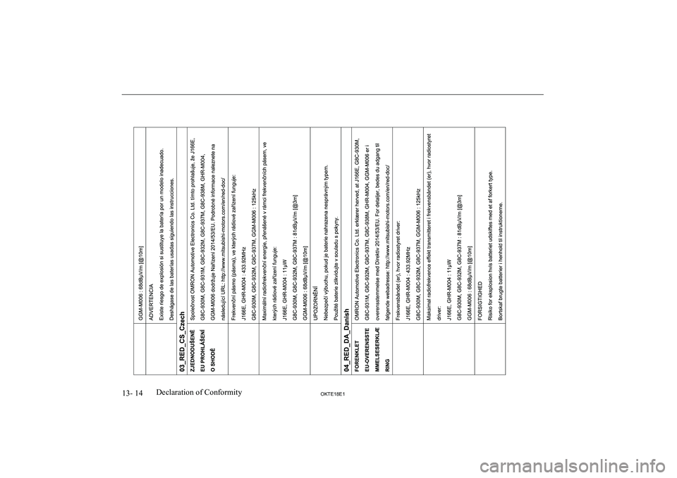 MITSUBISHI L200 2018  Owners Manual (in English) 13- 14OKTE18E1Declaration of Conformity  
