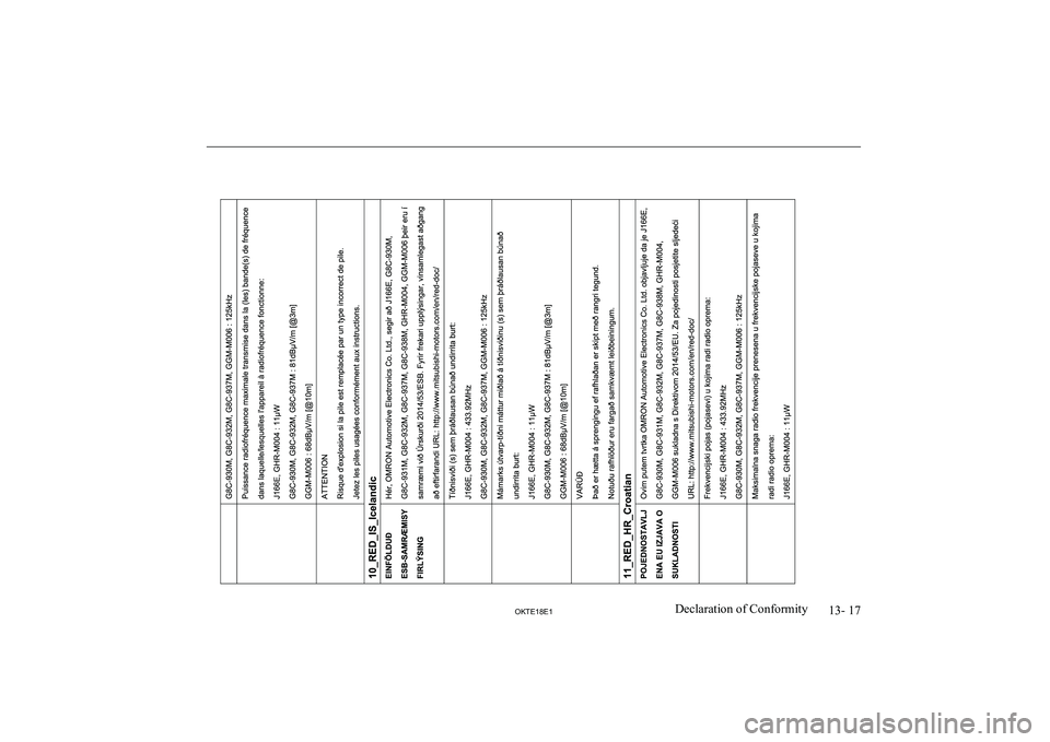 MITSUBISHI L200 2018 Owners Manual (in English) 13- 17
OKTE18E1Declaration of Conformity MITSUBISHI L200 2018 Owners Manual (in English) 13- 17
OKTE18E1Declaration of Conformity