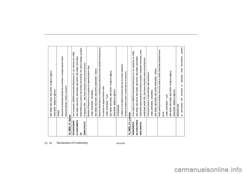 MITSUBISHI L200 2018 Owners Manual (in English) 13- 18OKTE18E1Declaration of Conformity MITSUBISHI L200 2018 Owners Manual (in English) 13- 18OKTE18E1Declaration of Conformity