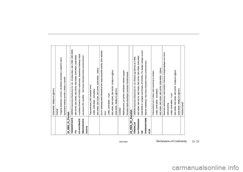 MITSUBISHI L200 2018 Owners Manual (in English) 13- 23
OKTE18E1Declaration of Conformity MITSUBISHI L200 2018 Owners Manual (in English) 13- 23
OKTE18E1Declaration of Conformity