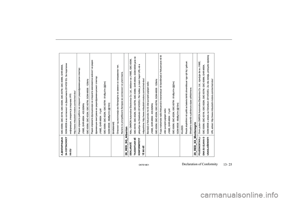 MITSUBISHI L200 2018  Owners Manual (in English) 13- 25
OKTE18E1Declaration of Conformity  