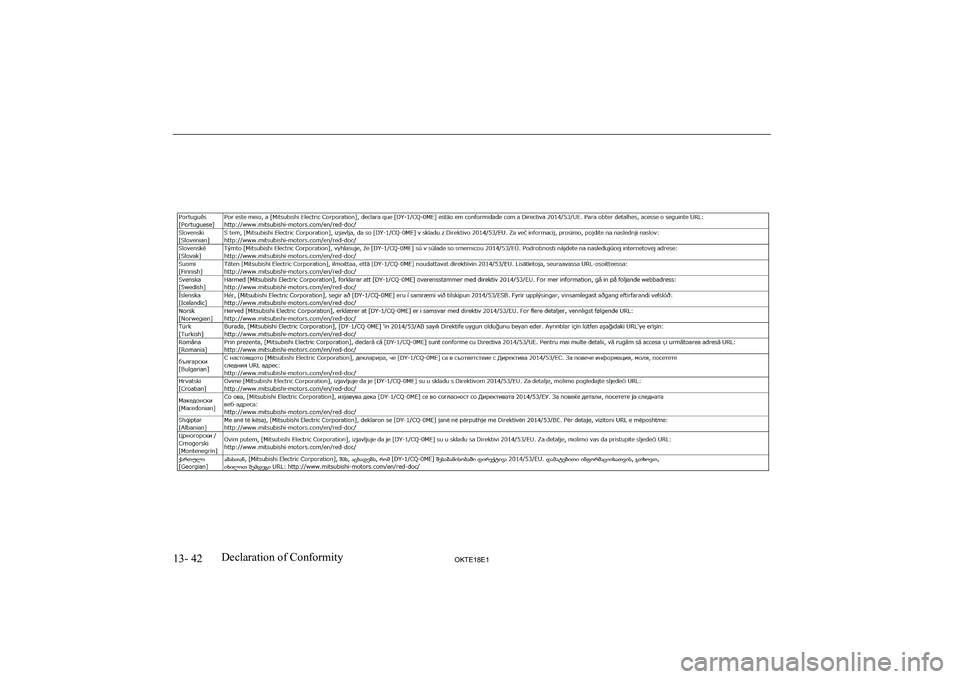 MITSUBISHI L200 2018 Owners Manual (in English) 13- 42OKTE18E1Declaration of Conformity MITSUBISHI L200 2018 Owners Manual (in English) 13- 42OKTE18E1Declaration of Conformity