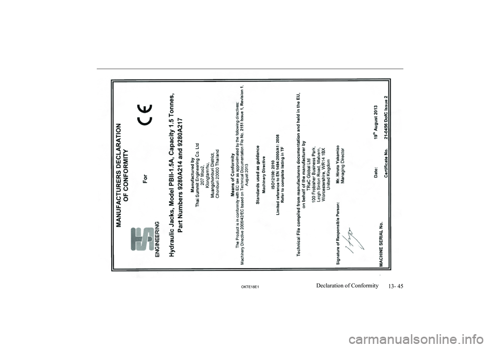 MITSUBISHI L200 2018  Owners Manual (in English) 13- 45
OKTE18E1Declaration of Conformity   