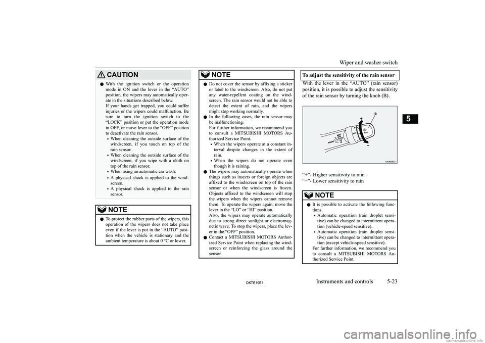 MITSUBISHI L200 2019  Owners Manual (in English) �C�A�U�T�,�O�N�z�W�i�t�h�  �t�h�e�  �i�g�n�i�t�i�o�n�  �s�w�i�t�c�h�  �o�r�  �t�h�e�  �o�p�e�r�a�t�i�o�n
�m�o�d�e�  �i�n�  �O�N�  �a�n�d�  �t�h�e�  �l�e�v�e�r�  �i�n�  �t�h�e�  �“�A�U�T�O�”
�p�o�s