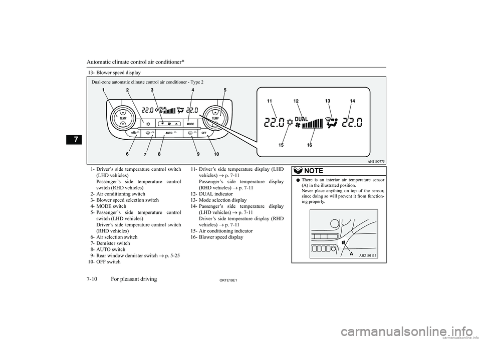 MITSUBISHI L200 2019  Owners Manual (in English) �1�3�- �B�l�o�w�e�r� �s�p�e�e�d� �d�i�s�p�l�a�y�1�-�D�r�i�v�e�r�’�s�  �s�i�d�e�  �t�e�m�p�e�r�a�t�u�r�e�  �c�o�n�t�r�o�l�  �s�w�i�t�c�h
�(�L�H�D� �v�e�h�i�c�l�e�s�)
�P�a�s�s�e�n�g�e�r�’�s�  �s�i�d