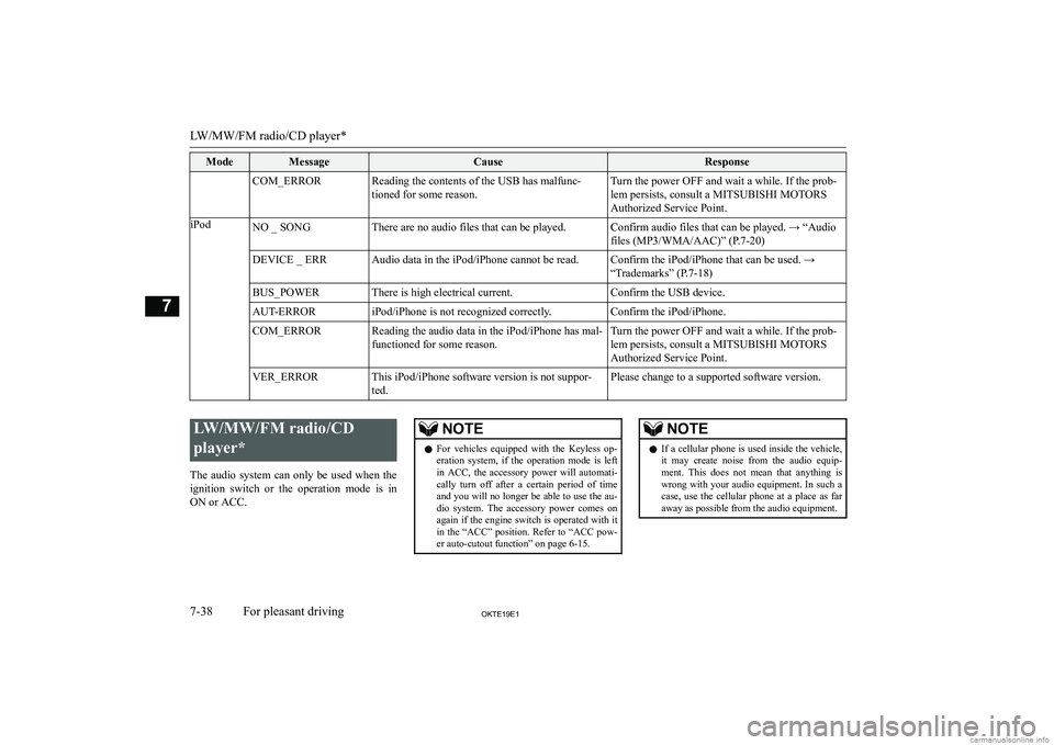MITSUBISHI L200 2019  Owners Manual (in English) �M�o�d�e�M�e�s�s�a�g�e�C�a�u�s�e�R�e�s�p�o�n�s�e�C�O�M�B�E�R�R�O�R�R�e�a�d�i�n�g� �t�h�e� �c�o�n�t�e�n�t�s� �o�f� �t�h�e� �U�S�B� �h�a�s� �m�a�l�f�u�n�c�-�t�i�o�n�e�d� �f�o�r� �s�o�m�e� �r�e�a�s�o�n�.