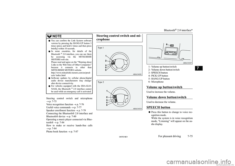 MITSUBISHI L200 2019  Owners Manual (in English) �N�O�T�E�z�Y�o�u�  �c�a�n�  �c�o�n�f�i�r�m�  �t�h�e�  �L�i�n�k�  �S�y�s�t�e�m�  �s�o�f�t�w�a�r�e
�v�e�r�s�i�o�n�  �b�y�  �p�r�e�s�s�i�n�g�  �t�h�e�  �H�A�N�G�-�U�P�  �b�u�t�t�o�n�  �3
�t�i�m�e�s� �(�p
