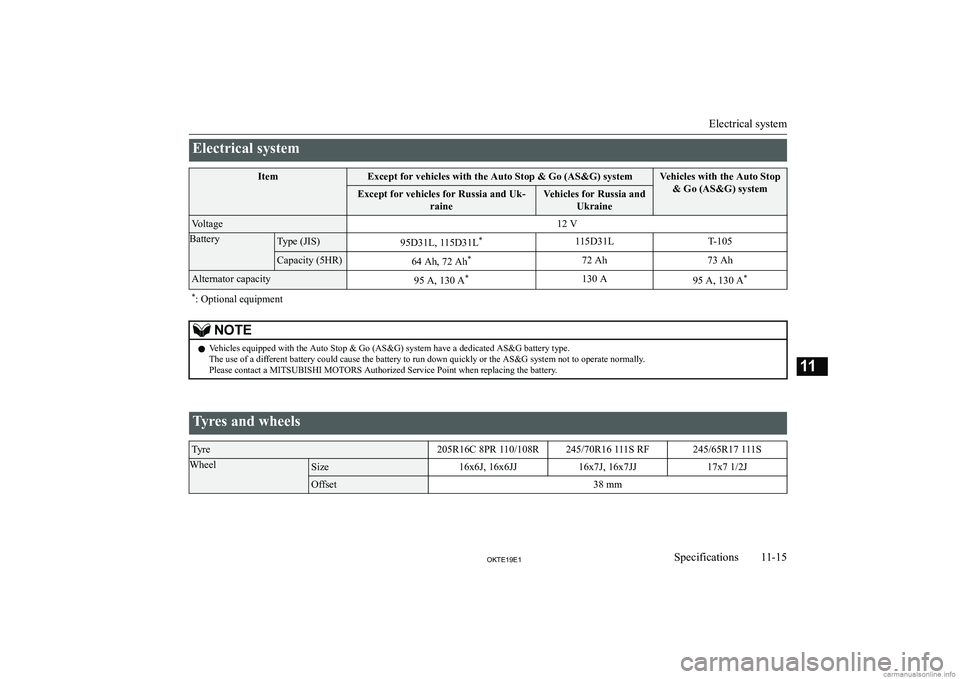 MITSUBISHI L200 2019  Owners Manual (in English) �E�l�e�c�t�r�i�c�a�l� �s�y�s�t�e�m�I�t�e�m�E�x�c�e�p�t� �f�o�r� �v�e�h�i�c�l�e�s� �w�i�t�h� �t�h�e� �A�u�t�o� �S�t�o�p� �	� �G�o� �(�A�S�	�G�)� �s�y�s�t�e�m�V�e�h�i�c�l�e�s� �w�i�t�h� �t�h�e� �A�u�t�o