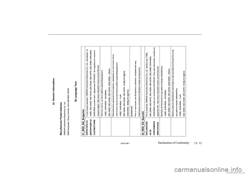 MITSUBISHI L200 2019  Owners Manual (in English) �1�3�-� �1�3
�2�.�7�(���(��D�e�c�l�a�r�a�t�i�o�n� �o�f� �C�o�n�f�o�r�m�i�t�y  