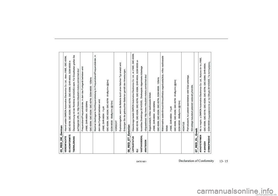 MITSUBISHI L200 2019  Owners Manual (in English) �1�3�-� �1�5
�2�.�7�(���(��D�e�c�l�a�r�a�t�i�o�n� �o�f� �C�o�n�f�o�r�m�i�t�y  