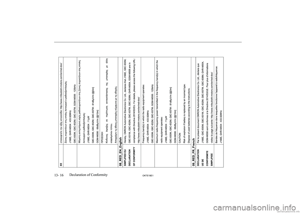 MITSUBISHI L200 2019  Owners Manual (in English) �1�3�-� �1�6�2�.�7�(���(��D�e�c�l�a�r�a�t�i�o�n� �o�f� �C�o�n�f�o�r�m�i�t�y  