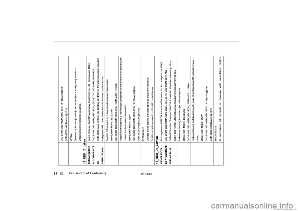 MITSUBISHI L200 2019  Owners Manual (in English) �1�3�-� �1�8�2�.�7�(���(��D�e�c�l�a�r�a�t�i�o�n� �o�f� �C�o�n�f�o�r�m�i�t�y  