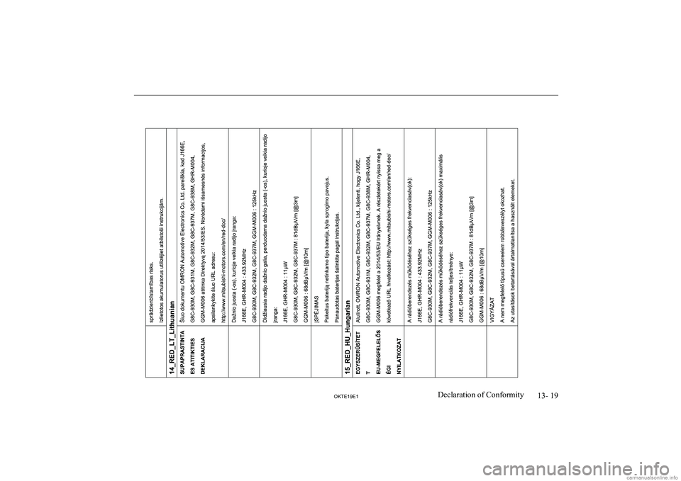 MITSUBISHI L200 2019  Owners Manual (in English) �1�3�-� �1�9
�2�.�7�(���(��D�e�c�l�a�r�a�t�i�o�n� �o�f� �C�o�n�f�o�r�m�i�t�y  