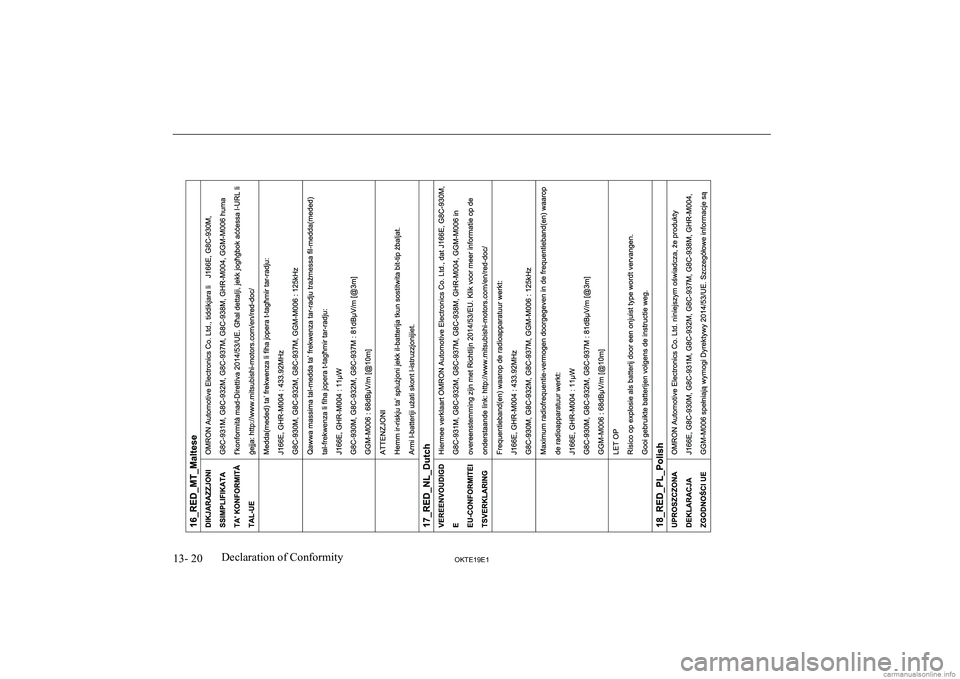 MITSUBISHI L200 2019  Owners Manual (in English) �1�3�-� �2�0�2�.�7�(���(��D�e�c�l�a�r�a�t�i�o�n� �o�f� �C�o�n�f�o�r�m�i�t�y  