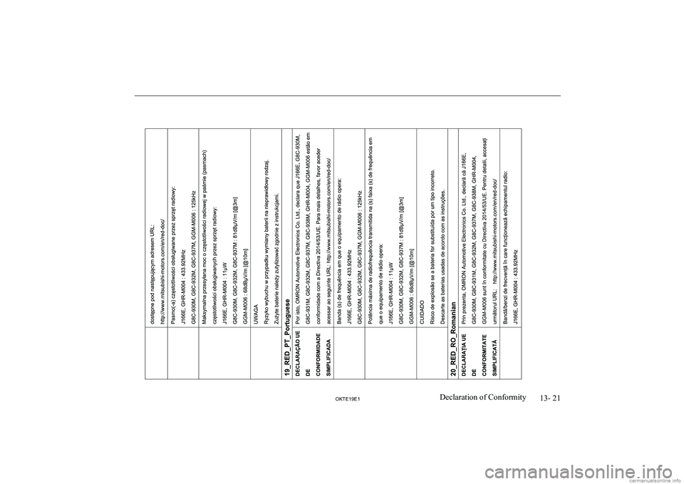 MITSUBISHI L200 2019  Owners Manual (in English) �1�3�-� �2�1
�2�.�7�(���(��D�e�c�l�a�r�a�t�i�o�n� �o�f� �C�o�n�f�o�r�m�i�t�y  