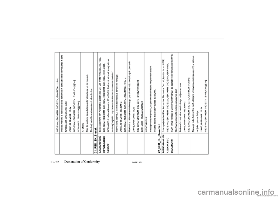 MITSUBISHI L200 2019  Owners Manual (in English) �1�3�-� �2�2�2�.�7�(���(��D�e�c�l�a�r�a�t�i�o�n� �o�f� �C�o�n�f�o�r�m�i�t�y  